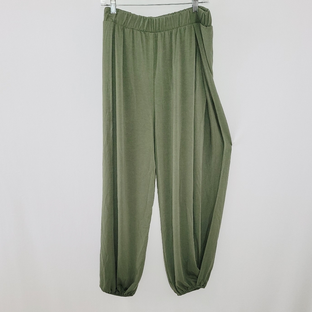 Open Split Leg Harem Genie Soft Knit Olive Green Pants Size 1X New